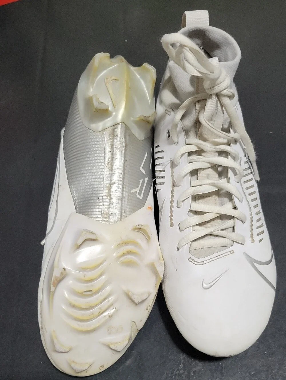 Nike Men’s White and Gray High-Top Athletic Football Cleats